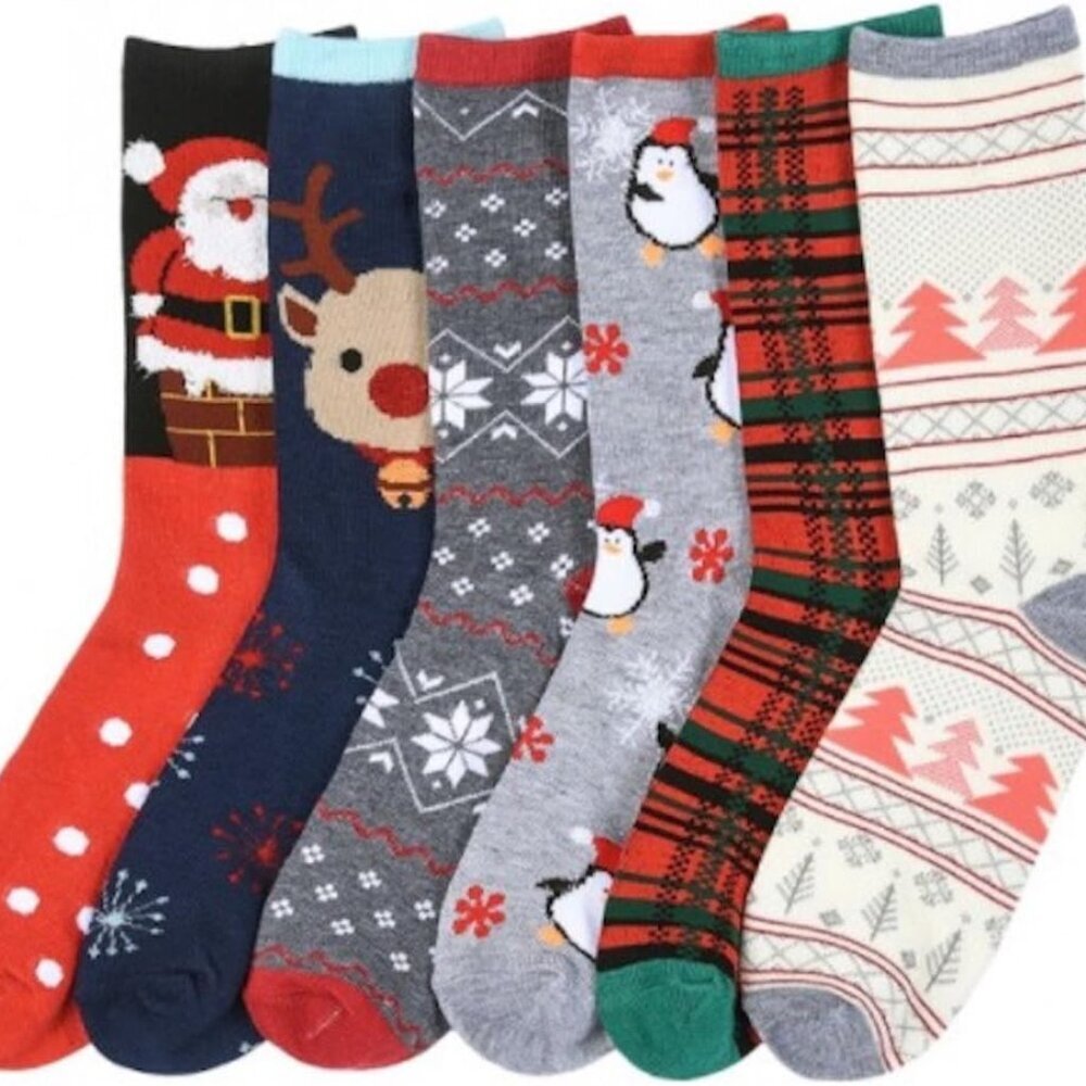 6 Pairs Crew Socks, Printed Fun Colorful Festive, Crew Sock Women Colorful Fancy